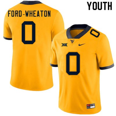 Youth West Virginia Mountaineers NCAA #0 Bryce Ford-Wheaton Gold Authentic Nike Stitched College Football Jersey CF15E20XJ